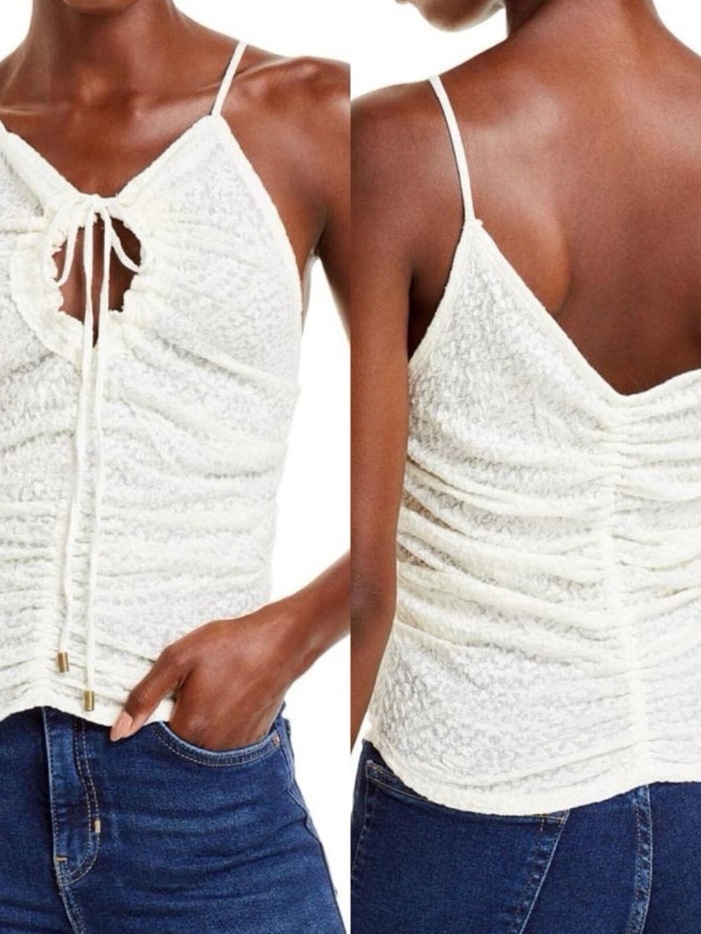 Free People Love Her Lace Illusion Top Keyhole Neck Ruched Back